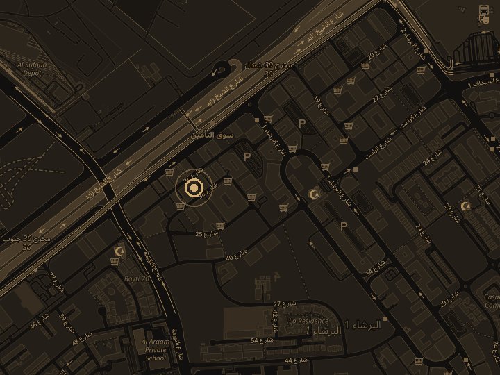 Map of Al Barsha 1, Dubai, with Shambala European Spa marked at the Cosmopolitan Hotel just off Sheikh Zayed Road